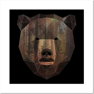 Bear Low Poly Double Exposure Art Posters and Art